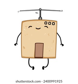 caricatura divertida de personajes de cartón. mascota abierta, movimiento del contenedor, símbolo de carácter de la caja de cartón graciosa del mensajero del almacén. ilustración vectorial de símbolo aislado