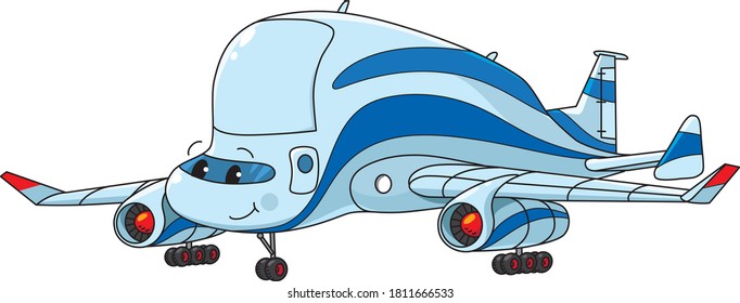Funny cargo plane with eyes. Kids illustration