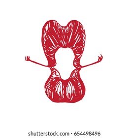 Funny caricature lips shape shouting (emotional fright, astonishment, shock, ecstasy), woodcut style design, hand drawn doodle, sketch in pop art style, isolated vector illustration