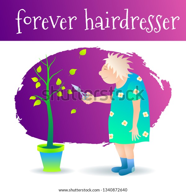 Funny Caricature Old Hairdresser Cartoon Style Stock Vector