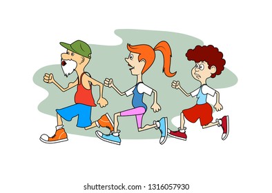 Funny Caricature People Running Group Stock Illustration 1323143702 ...