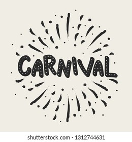 Funny Carnival decoration with colorful fireworks. Vector