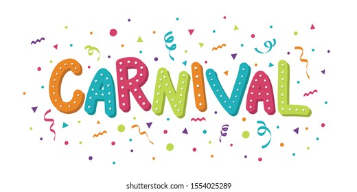 Funny Carnival decoration with confetti and serpentines. Vector