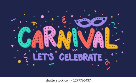 Funny Carnival decoration with mask and serpentines. Vector