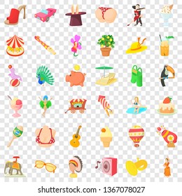 Funny carnival icons set. Cartoon style of 36 funny carnival vector icons for web for any design