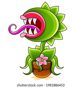 funny carnivorous plant cartoon illustration of a cute