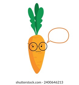 Funny carrot with blank speech bubble on white background