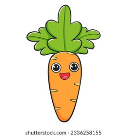 Funny carrot character in cartoon doodle style. Vector illustration isolated on white background