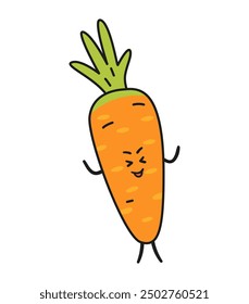 Funny carrot doodle kawaii character illustration with outline isolated on white.