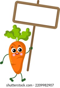 Funny carrot holding a blank signboard
