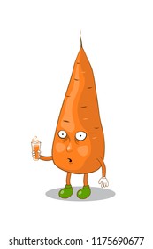 Funny carrot holding a glass of juice