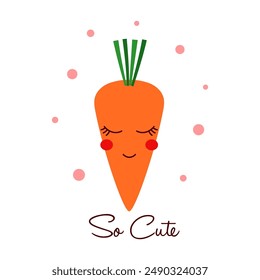 funny carrot and slogan so cute, fashion kids print, flat vector illustration