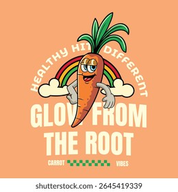 funny carrot vegetable 70s retro comic cartoon character illustration