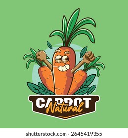 funny carrot vegetable 70s retro comic cartoon character illustration