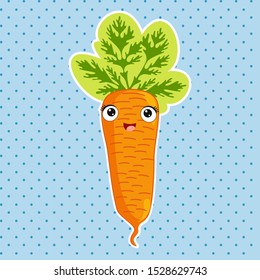 Funny carrots with kawaii face. Coloring, sticker, postcard, scrapbooking, products for children.