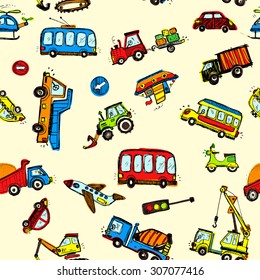 Funny Cars. kids seamless pattern texture.