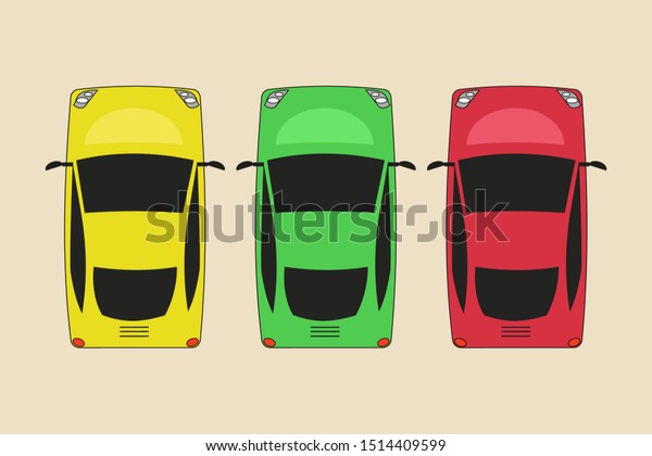 funny cars, red
yellow and blue cars, top
view