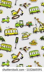 Funny cars seamless pattern. Doodle sketch inked illustration. Vector pattern.