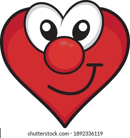 funny carton heart with eyes nose and smile.red heart isolated on white background