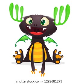 Funny carton monster dragon smiling. Vector illustrated