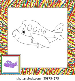 Funny cartoon aircraft. Coloring book for children. Vector illustration