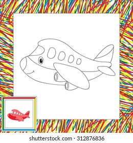 Funny cartoon aircraft. Coloring book for children. Vector illustration