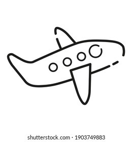 A funny cartoon airplane is flying. Thin line icon for web, applications and design. Minimalistic flat style.