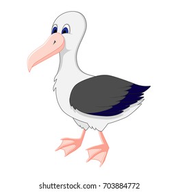 Funny cartoon albatross. Vector bird  illustration. Cartoon arctic  bird. Isolated on white background. Arctic animals.