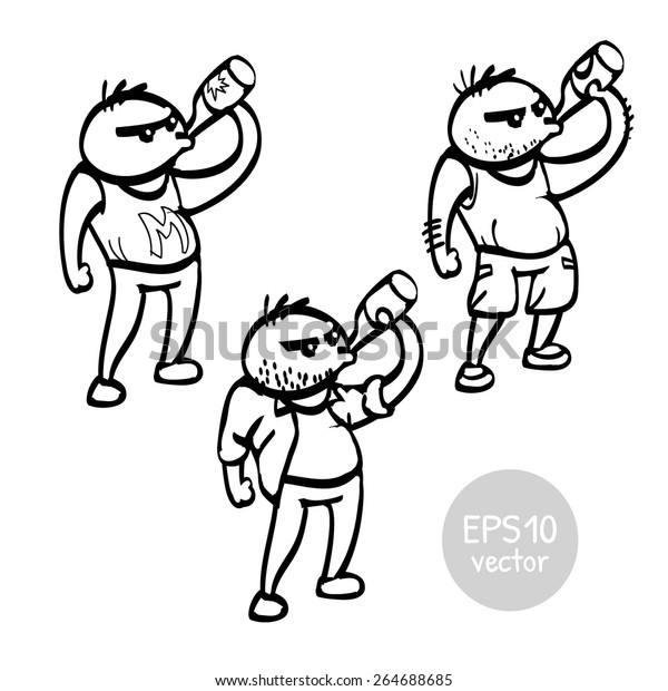 Funny Cartoon Alcoholic No Color Stock Vector (royalty Free) 264688685 