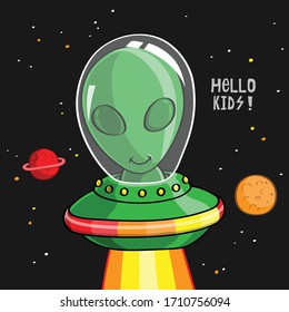 Funny cartoon alien background, Hand drawn