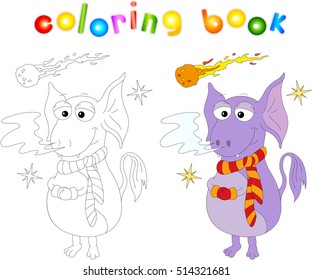 Funny cartoon alien and comet. Coloring book for kids
