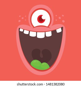 Funny cartoon alien face cyclops with one eye. Vector Halloween monster square avatar