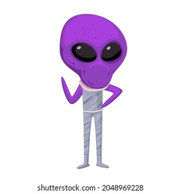 The funny cartoon alien isolated on white background. Vector illustration of purple alien character.