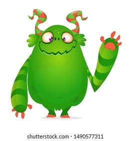 Funny cartoon alien smiling emotion waving. Vector illustration