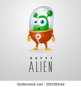 funny cartoon alien in the space suit, a friendly green Martian, character for the company in the modern 3D style