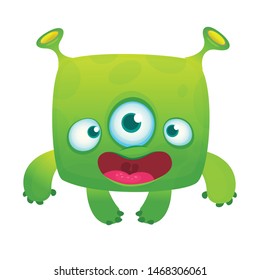 Funny cartoon alien with three eyes. Vector Halloween illustration