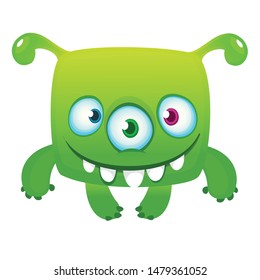 Funny cartoon alien with three eyes. Vector Halloween illustration