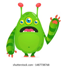 Funny cartoon alien with three eyes. Vector illustration
