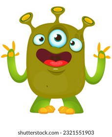 Funny cartoon alien with three eyes. Vector illustration isolated