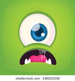 Funny cartoon alienr face cyclops with one eye. Vector Halloween monster square avatar