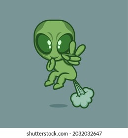 Funny cartoon aliens eject with fart power. vector illustration for mascot logo or sticker