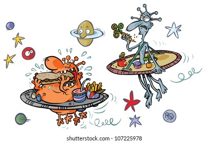 Funny Cartoon  Aliens. Fat and Thin.