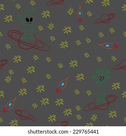 funny cartoon aliens in space.seamless pattern