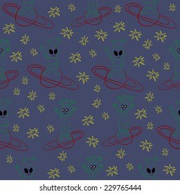funny cartoon aliens in space.seamless pattern