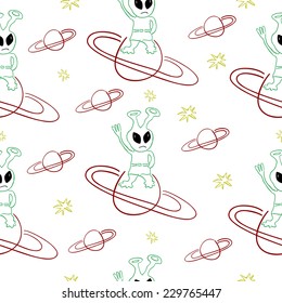 funny cartoon aliens in space.seamless pattern
