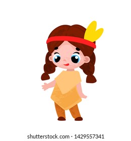 Funny cartoon  american Indian kid children's style. Vector illustrations for children books or posters.