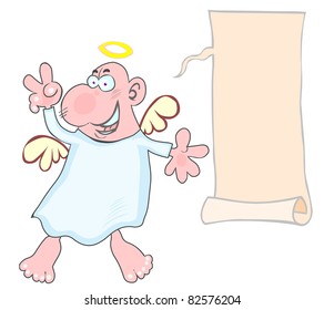 Funny Cartoon Angel with scroll.