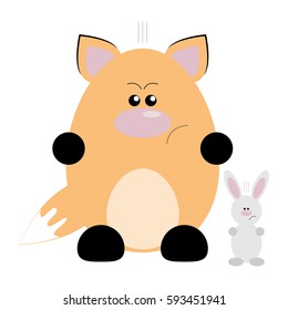 Funny cartoon angry fox and his rabbit friend