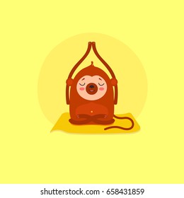 Funny cartoon animal character playing sports. Vector illustration of monkey exercising yoga
