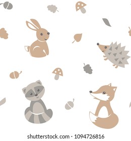 Funny cartoon animals. Baby seamless pattern. Vector illustration.